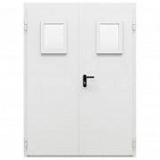 Дверь противопожарная металлическая двупольная ДПМ-Пульс-02/60 (EI 60) с остеклением равнопольная угловая коробка (1450-2075, Правая, RAL 7035)