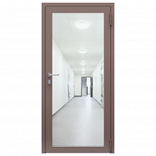 Дверь противопожарная остекленная однопольная ДПО-01/30 (EIW 30) из стального профиля, угловая коробка (1080х2090мм), порог с притвором