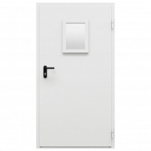 Дверь противопожарная металлическая однопольная ДПМ-Пульс-01/30К (EI 30) оцинкованная с остеклением угло-торцевая коробка (1075-2000, Правая, RAL 7035)