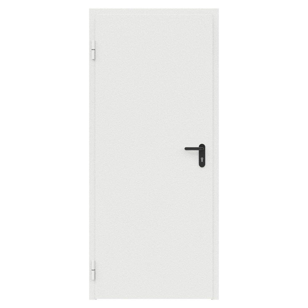 Дверь противопожарная металлическая сплошная однопольная торцевая коробка (0900х2100мм) типа ДПМ-Пульс-01/60К (EI60), левая, RAL9016 (белый, шагрень)