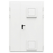 Дверь противопожарная металлическая сплошная двупольная дымогазонепроницаемая неравнопольная угловая коробка типа ДПМ-Пульс-02/60 (EIS 60) со стыковочными узлами (1350-2075, Правая, RAL 9016)