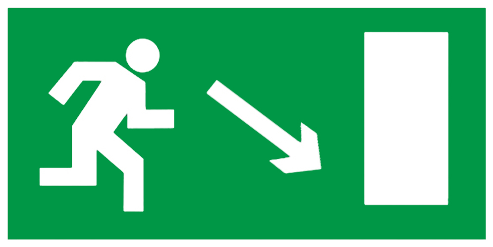 Знак E07 Направление к эвакуационному выходу направо вниз (150х300) НПО ПУЛЬС