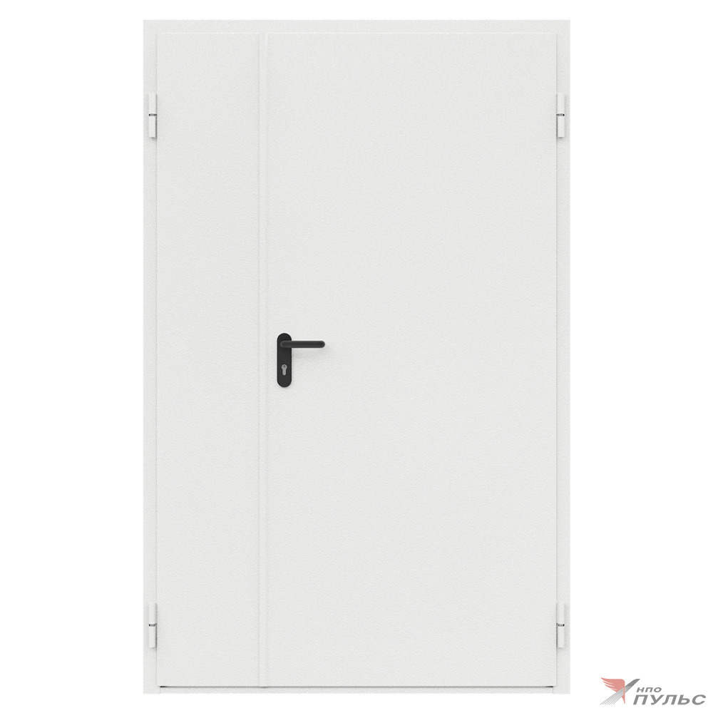 Дверь противопожарная металлическая сплошная двупольная неравнопольная угловая коробка ДПМ-Пульс-02/30К (1350-2075, Правая, RAL 9016)