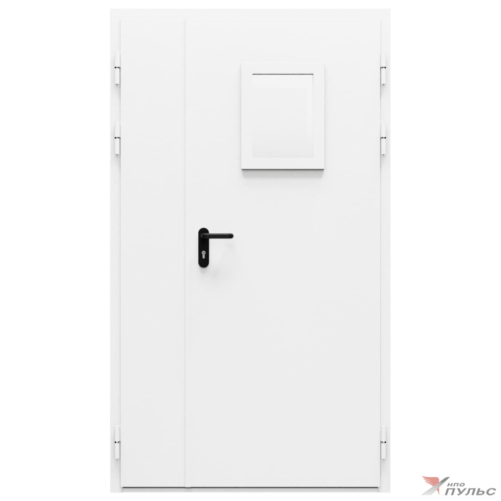 Дверь металлическая остекленная двупольная торцевая коробка типа ДМО-200 (1200-2075, Правая, RAL 9016)