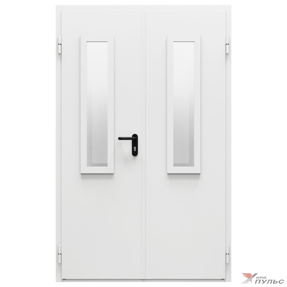 Дверь металлическая остекленная двупольная угловая коробка типа ДМО-200 (1250-2075, Левая, RAL 7035)