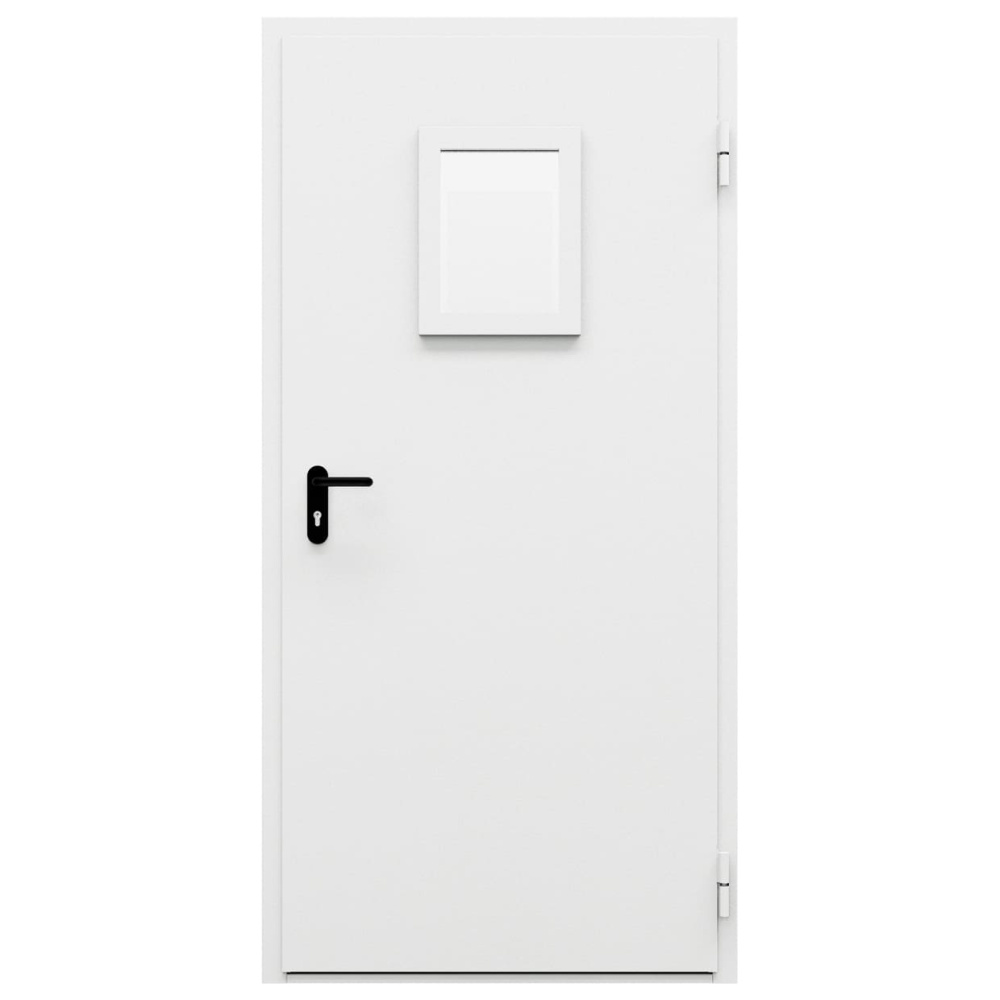 Дверь противопожарная металлическая однопольная типа ДПМ-Пульс-01/60К с остеклением угловая коробка, 0950-2075, Правая, RAL 7035