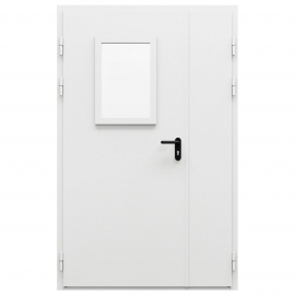 Дверь противопожарная металлическая двупольная ДПМ-Пульс-02/30К с остеклением равнопольная угловая коробка (1300-2075, Правая, RAL 7035)