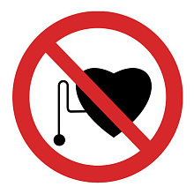 Знак P11 Запрещается работа (присутствие) людей со стимуляторами сердечной деятельности (200х200)
