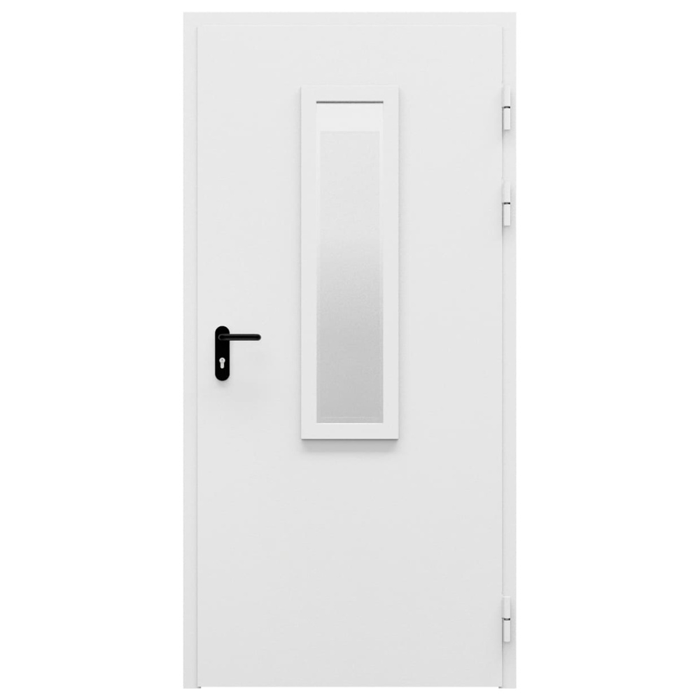 Дверь противопожарная металлическая ДПМ-Пульс-01/60К, однопольная, с остеклением, угловая коробка, RAL 9016